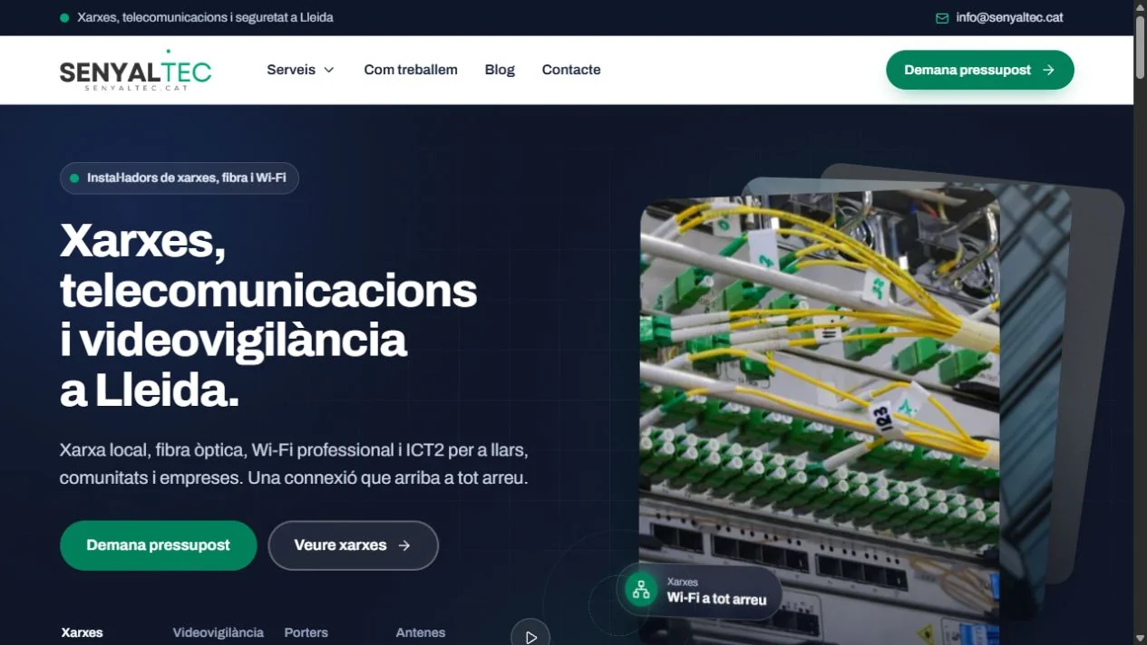 Web oficial de Senyaltec con su marca y la presentación de servicios de redes