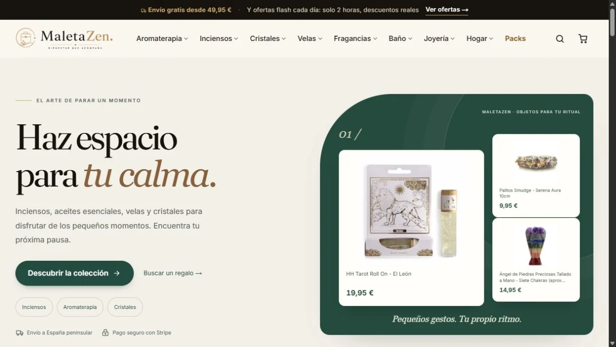 Captura de la tienda oficial de MaletaZen. Los precios y promociones corresponden al momento de la captura.