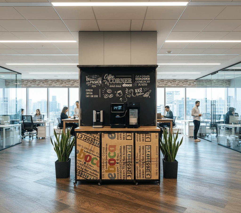 Coffee corner con marca Eboca, publicado en la página oficial del servicio.